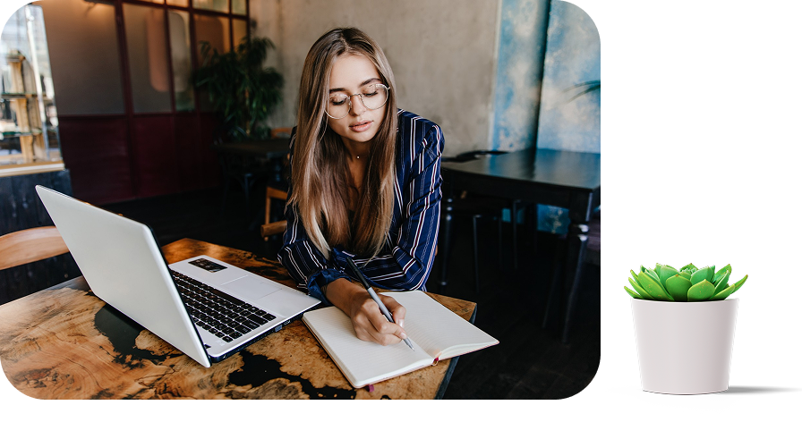 Woman working on a laptop